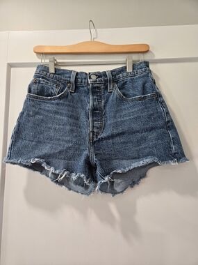 Levi's 501 Original High Rise Cutoff Denim Shorts Distressed Blue Button Fly 28